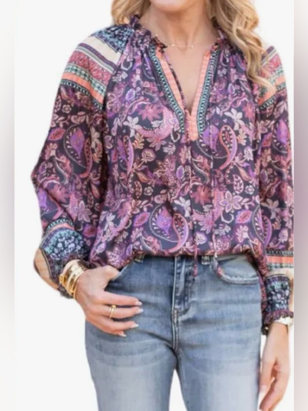 NWT Current Air Rachel Paisley Print Tie-Neck Satin Blouse Small